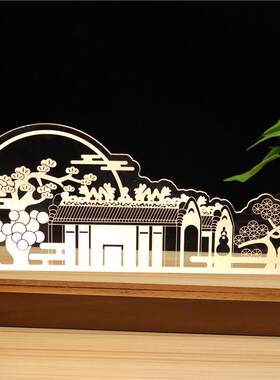 创意实用文创工艺品加长版小夜灯城市印象地标非遗建筑LED摆件