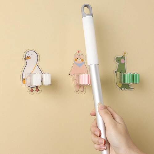 Cartoon Mop Clip Bathroom No-Drill Mop Storage Wall-Mounted