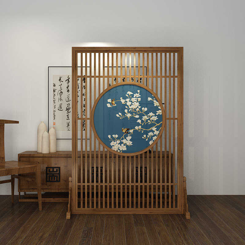 新中式实木原木栅栏屏风玄关隔断客厅卧室酒店简约座屏屏风