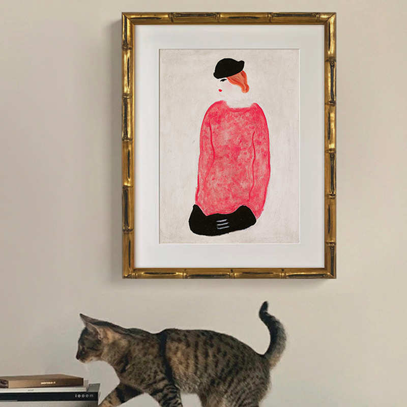 常玉欧式复古小众实木框装饰画北欧中式餐厅客厅抽象挂画摆台装饰