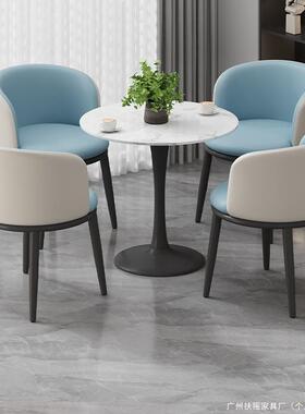 阳休闲岩板圆桌台椅简约轻洽谈茶桌椅组民宿酒合IMQ店会客一奢桌
