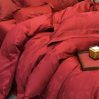 套新中式全长TGH绒棉结婚床上四件纯棉红色套新棉婚庆提花被婚嫁