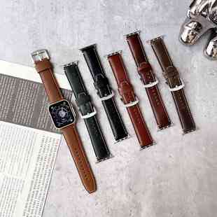 watch9代瘦綁線瘋馬紋真皮腕帶iWatch7865SE表帶 適用蘋果apple