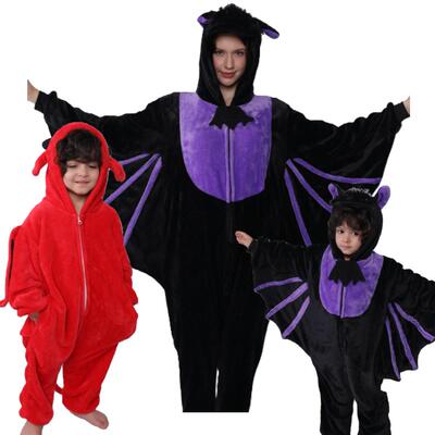 Halloween Black Bat Demon Flannel Jumpsuit Couple Pajamas