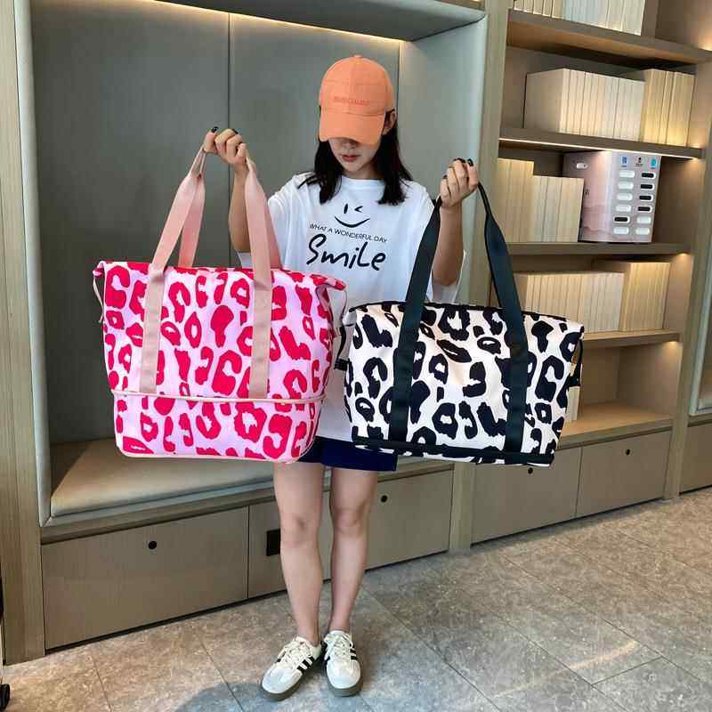 新款跨境大容量奶牛纹旅行包干湿分离可扩展健身包短途旅行收纳袋