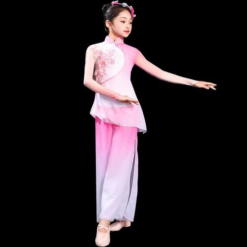 儿童古典舞演出服女飘逸胶州秧歌现代舞蹈服装扇子舞江南伞舞套装