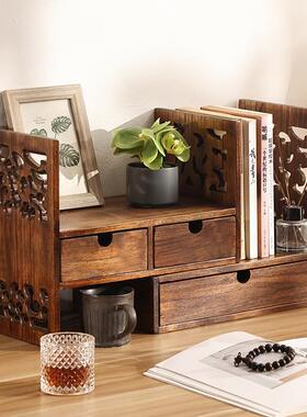 9U复古实木架中式桌面物架书桌桌上置书架飘储物柜简易窗GLM小书