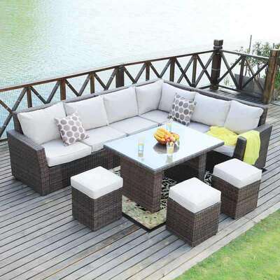 户外藤编沙发庭院组合三人藤椅防晒防水客厅藤制室外藤艺家具别墅