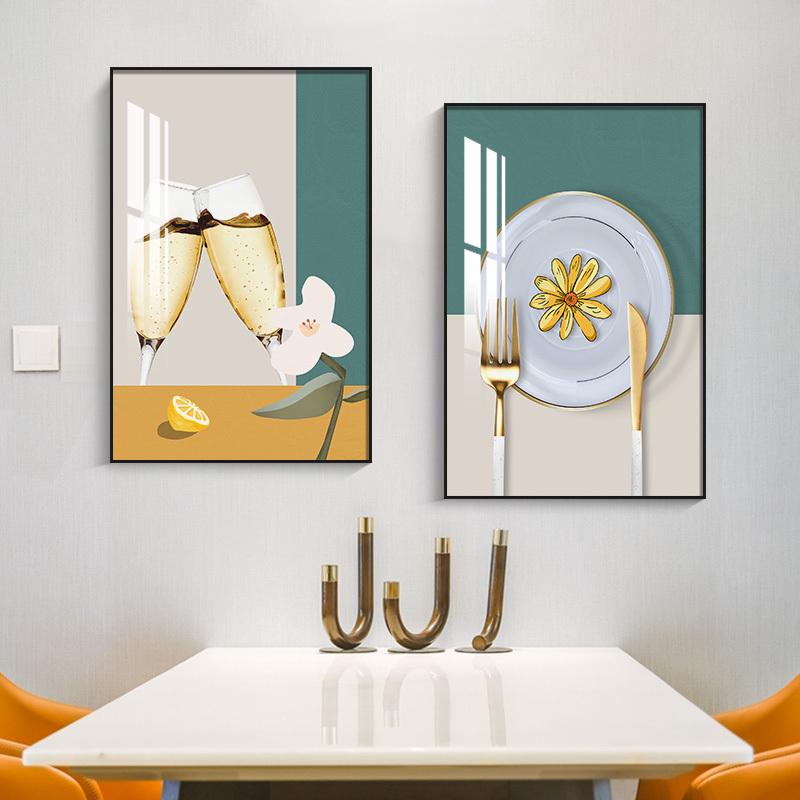 餐厅装饰画北欧饭厅挂画创意酒杯餐桌墙面两联画现代简约晶瓷壁画图片