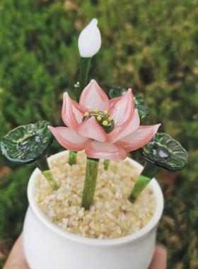 淄博琉璃荷花摆件多肉豆芽盆栽铃兰毕业礼品办公桌仿真桌面工艺品