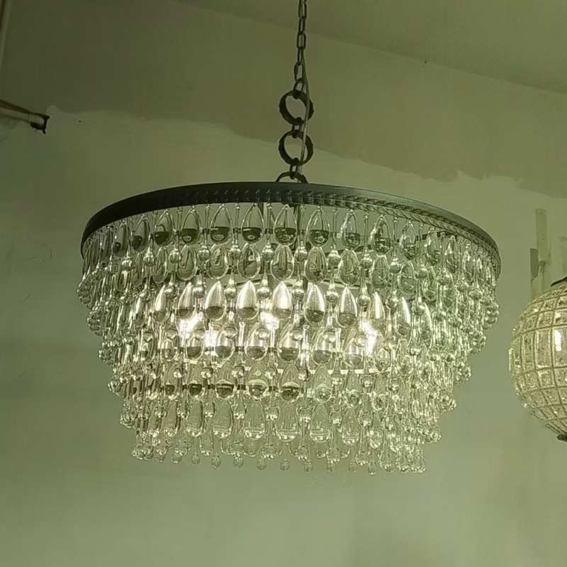 美式灯具RH客厅圆形铁艺复古水晶灯北欧水滴个性创意餐厅别墅