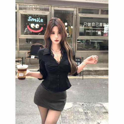 Women's Summer V-Neck Lace Patchwork Long Sleeve Shirt