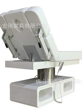 白色硅胶皮电动美容床带LED灯有扶手可曲腿木底座轻奢简约电动床