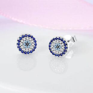 Owl Earrings Eyes Blue Earrin Evil Zircon Silver Shining 925