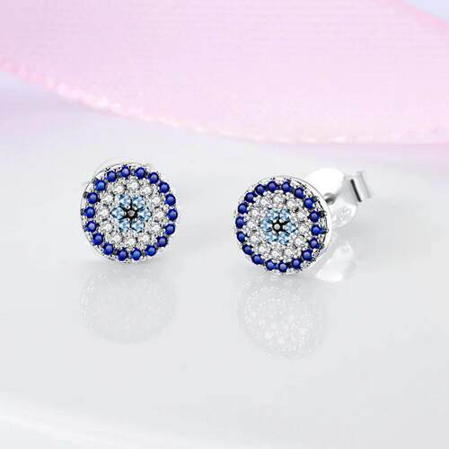 Shining Blue Zircon Owl Earrings 925 Silver Evil Eyes Earrin