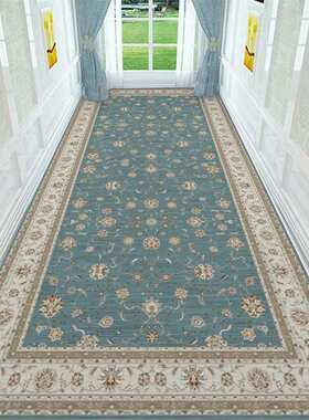 印花经典欧式花卉蓝色走廊毯防滑长条毯卧室客厅地垫地毯