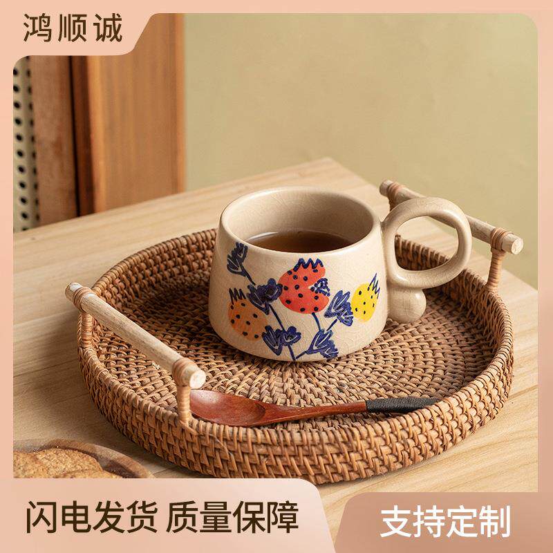 ins简约北欧陶瓷家用马克杯田园手绘创意个性水杯子粗陶咖啡杯