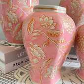 送礼摆件系花新陶瓷瓶高温中式 母亲节青花瓷插花客厅卧室粉色水培