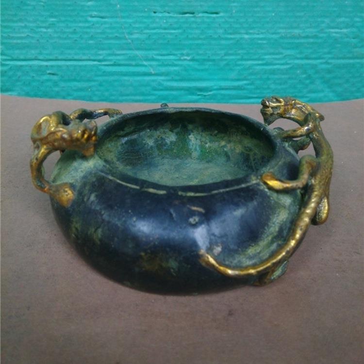 古玩杂项收藏家铜笔洗摆件铜烟灰缸文房四宝工艺品老包浆貔貅笔洗