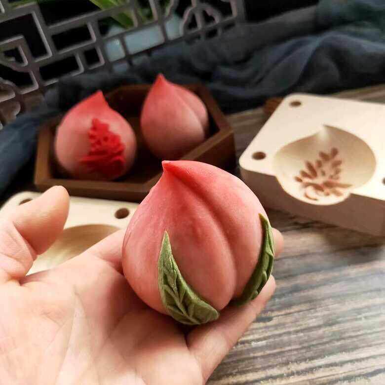 新款祝寿过生日面 面塑寿桃形模具立体面点花样馒头饽饽木质铰炼