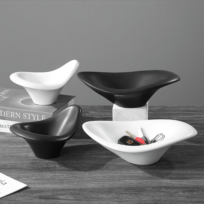 现代简约陶瓷收纳无边果盘北欧软装样板间饰品家居玄关工艺品摆件