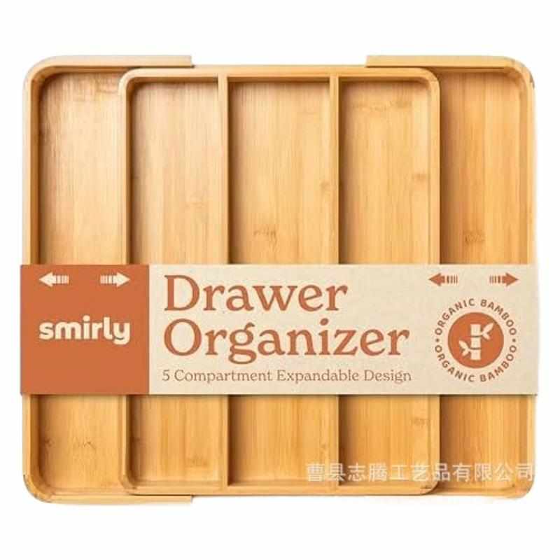 竹制厨房抽屉收纳盒 多格抽屉餐具收纳盒 桌面餐具杂物整理盒