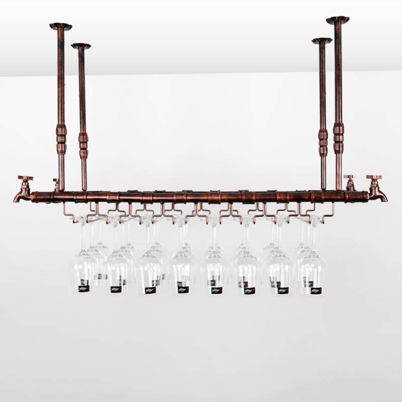 悬挂水龙悬纳挂式酒杯架子展示架酒馆酒吧吧台红铁艺红酒架高架脚