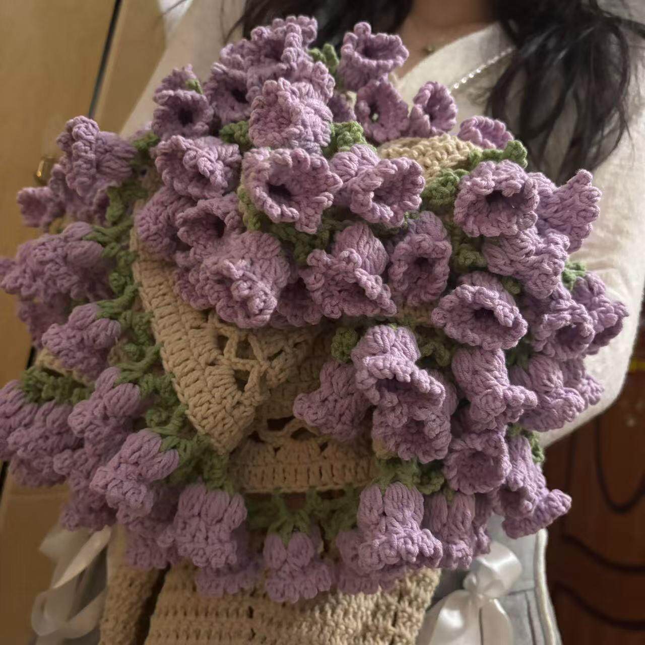 手工编织玫瑰花毯子香芋紫花朵披肩 香芋紫玫瑰花毛毯适用蓝铃兰