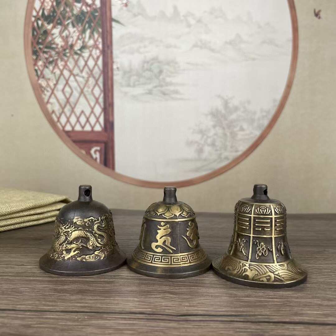 黄铜风铃小号仿古做旧工艺品龙凤款八宝铃铛吊坠六言铃铛家居挂件