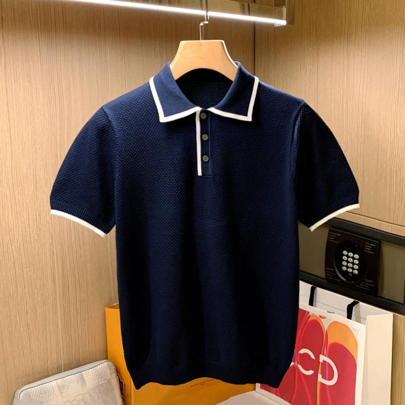 MUSONMU英伦风轻奢时尚儒雅男士t恤 菠萝纹休闲短袖针织polo衫男