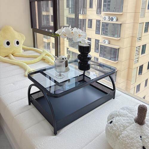 飘窗小桌子侘寂风简约现代高级感卧室阳台榻榻米小矮桌玻璃小茶几