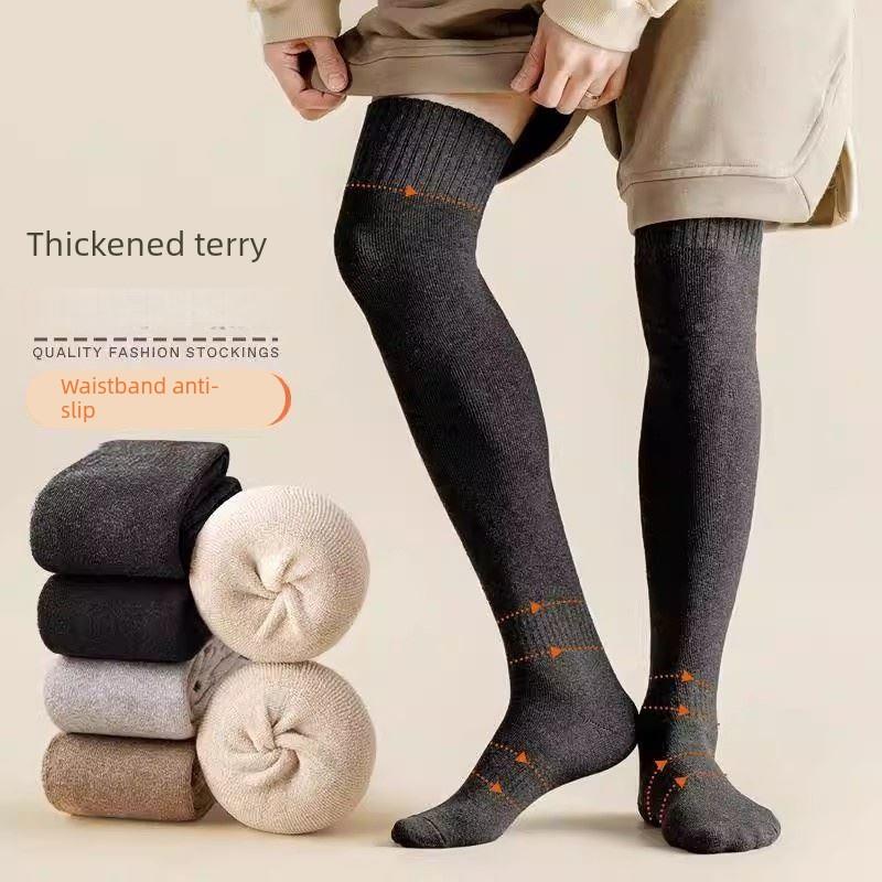 毛圈袜长筒过膝袜子男秋冬棉袜加厚保暖男士高筒护膝大码毛巾长袜