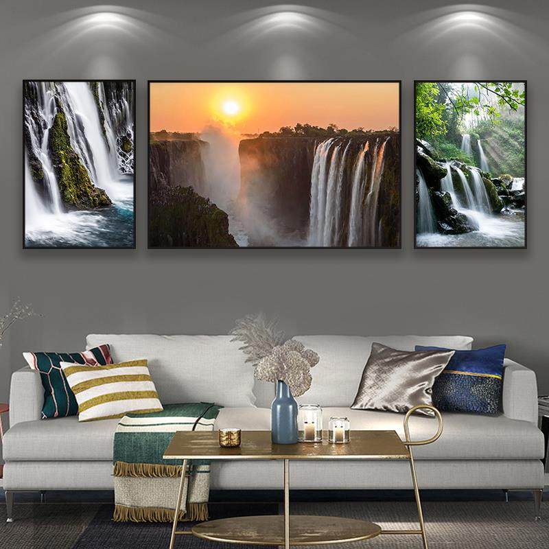 瀑布山水风景挂画流水生财客厅玄关过道壁画书房办公室墙面装饰画,家居饰品,现代装饰画,淘宝优惠券,粉丝福利购,淘宝优惠卷