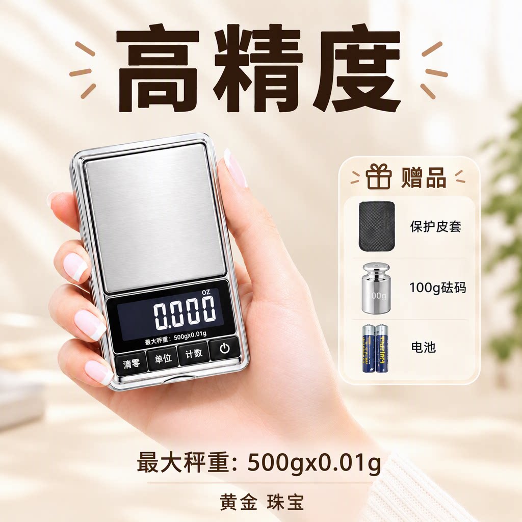 电子秤Meilen黄金珠宝0.01g高精度500g计数克称小型迷你旗舰店