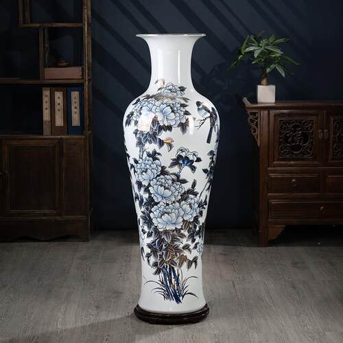 轻奢高端描金陶瓷大花瓶景德镇客厅酒店别墅开 业落地摆件乔迁送
