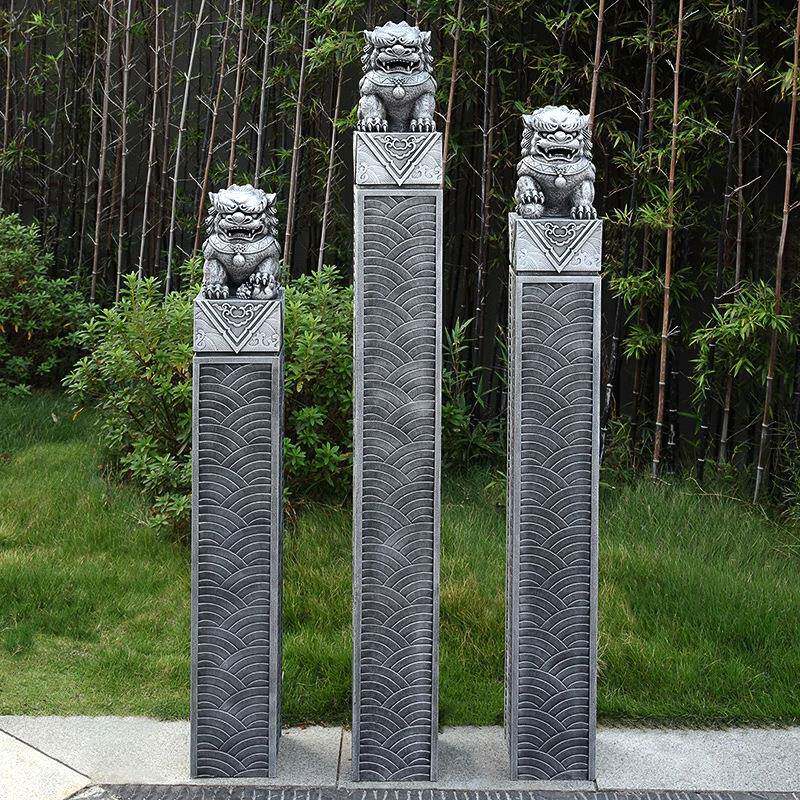 中式摆件庭院园林户外花园造景拴马桩仿石狮子麒麟貔貅一对栓马柱