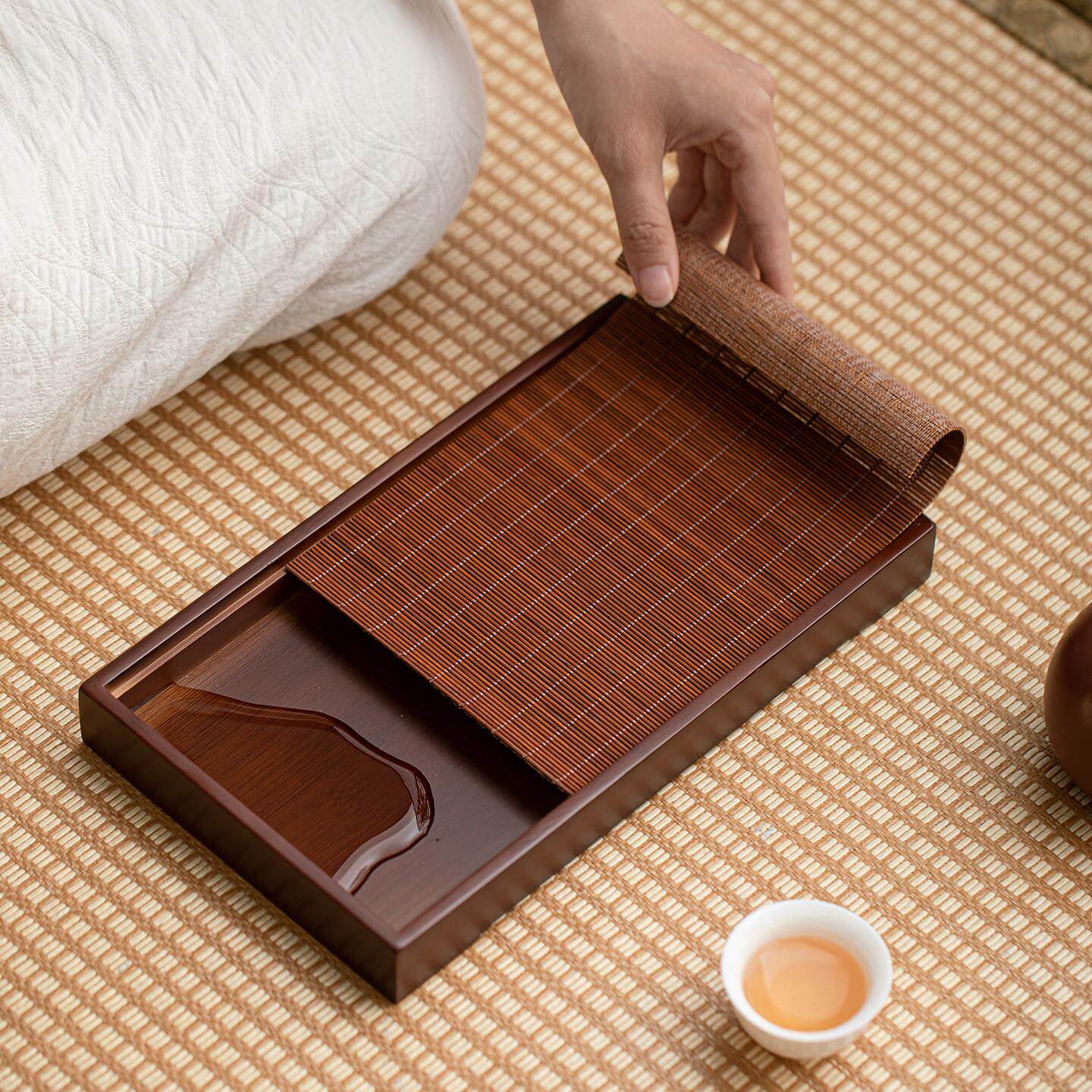 小型胡桃木茶盘实木干泡台家用长方型储水干炮台一人茶具茶盘