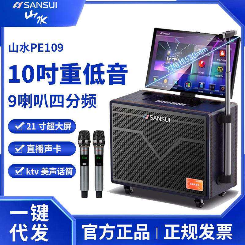 山水PE109家庭ktv音响户外广场舞移动k歌音箱卡拉ok带显示屏一体