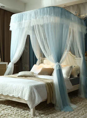 型双层支架公主加厚门of9d家用1风蚊帐u伸缩2023三开新款加密加密