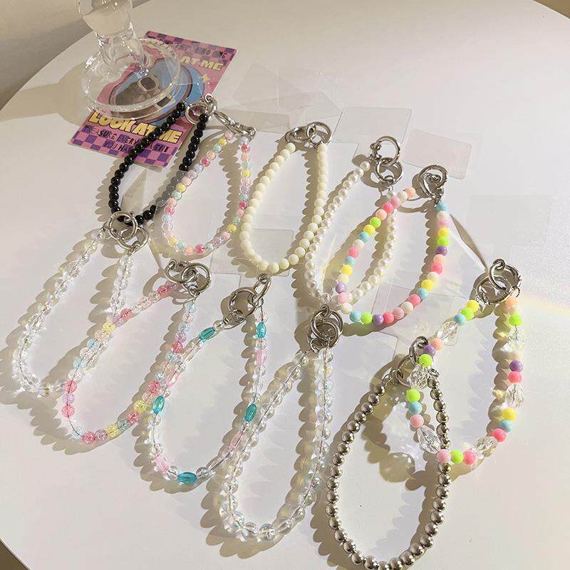 diy彩色串珠链条手提链吊坠含夹片通用手机壳ccd相机便捷手机挂绳
