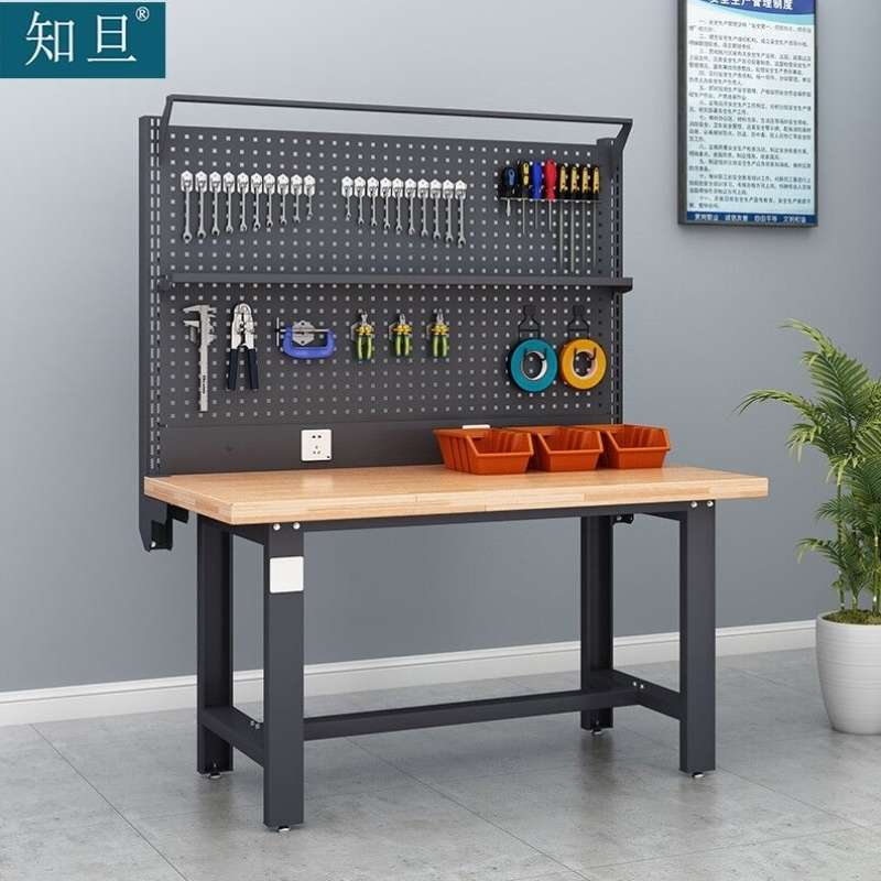 知旦灰色工作台ZD7251工具桌打包桌单桌双挂板带棚板灯架1.8米榉