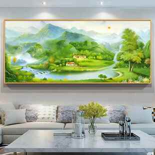 客厅壁画背景墙挂画油画招财装 饰画风景大气沙发聚宝盆壁画山水画