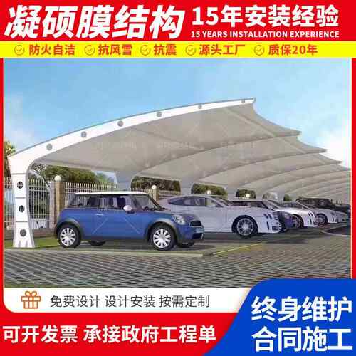 膜结构棚停充车棚冒顶式汽车车棚电桩车棚拉杆钢式N12停车棚结构