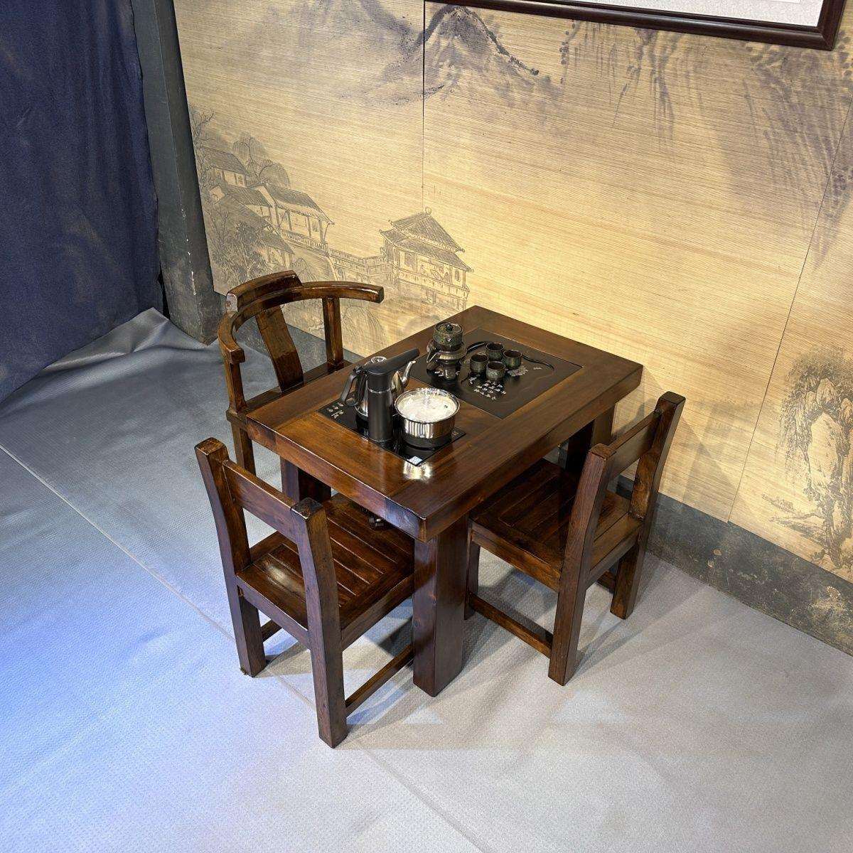 老船木阳台小茶桌椅组合纯实木办公室新中式茶几茶台家用喝茶艺桌