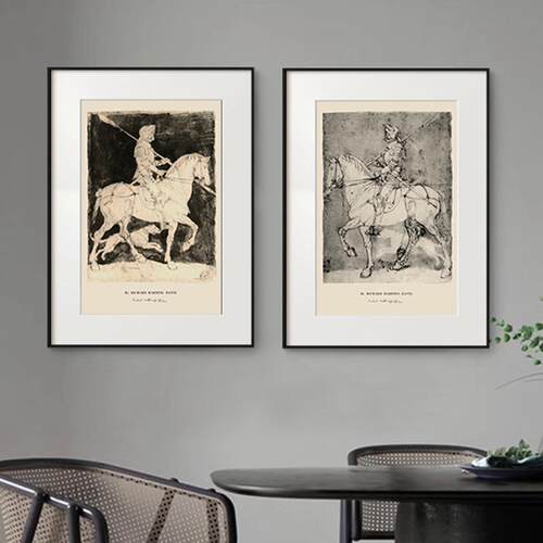 小众骑士中古风装饰画法式复古客厅挂画欧式骑马人物书房餐厅壁画