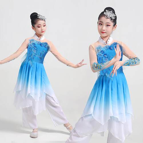 高档儿童古典舞童茉莉花演出新服女秧歌舞伞款少儿民族扇子舞蹈服
