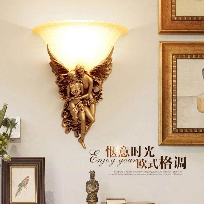 欧式天使壁灯美式客厅卧室床头电视墙复古墙壁灯过道楼梯LED壁灯