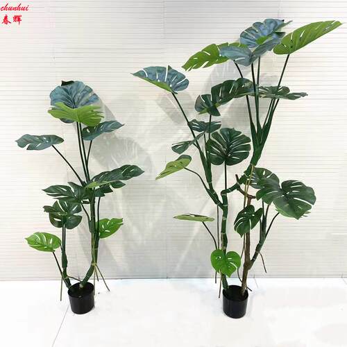 仿真龟背竹盆栽 大型仿生绿植组合 室内客厅落地假树植物盆景装饰