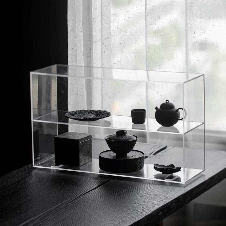 透明亚克力茶具收纳架家用茶杯置物架烟灰色茶色茶壶展示架可定做