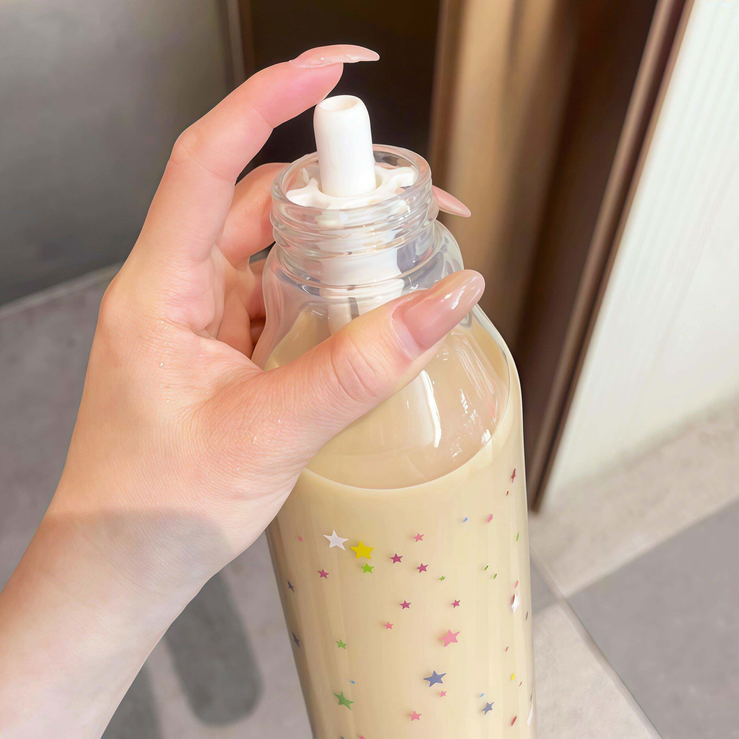 玻璃吸管杯高硼硅大容量耐高温便携冷泡杯冷萃咖啡杯食品级随手杯